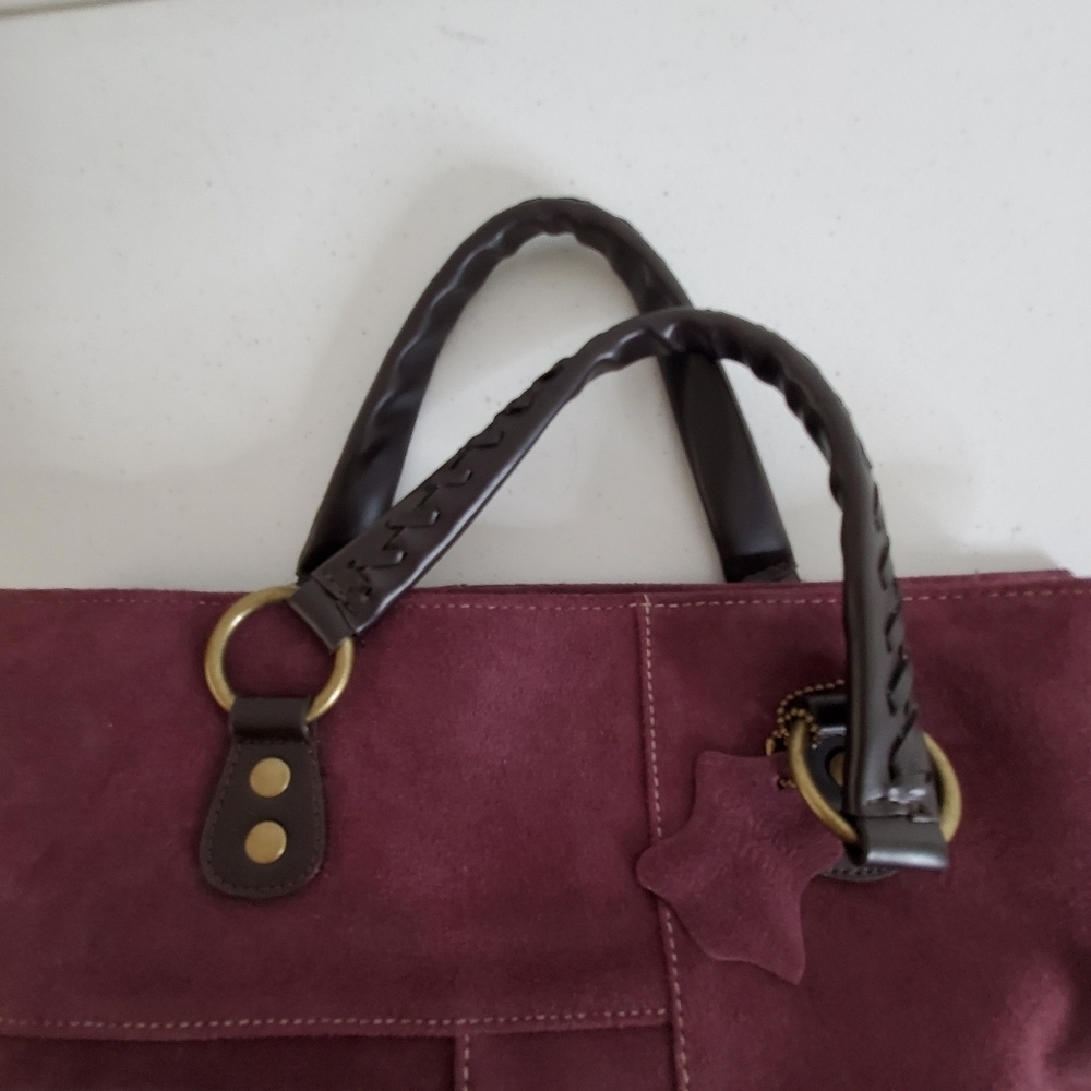 Valerie Stevens Purple Suede Tote Bag Patchwork Double Strap Purse Retro - Picture 8 of 13